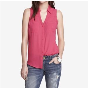 Silky Sleeveless Button Down Shirt Coral Sz S